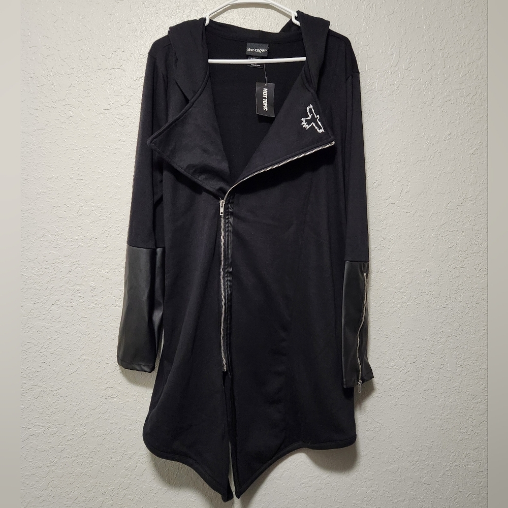 The Crow Hoodie Long Asymmetrical Faux Leathet Cardigan Goth Witchy Jacket